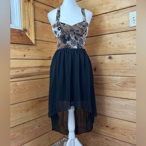 Vintage Women’s 12 Floral Brown & Black High Low Dress Flowy Y2K 90’s Dark Fairy